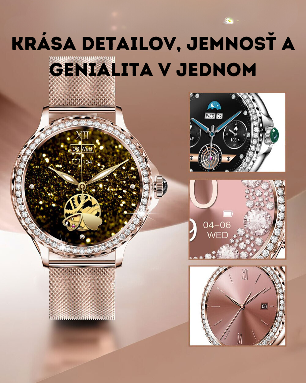 Rose Gold Premium Smart hodinky + darčekový remienok